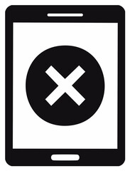 Obraz premium Tablet Error Message. A black tablet with a white screen showing an error cross in the centre.