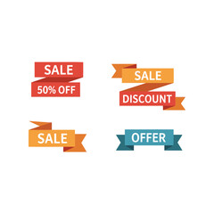 Set of colorful sale discount offer tags ribbons for marketing promotion advertising vector