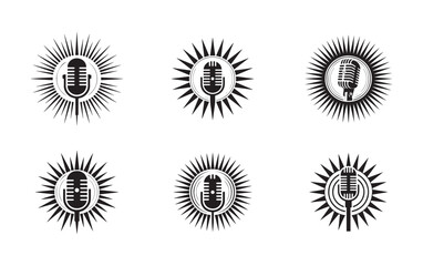 Vintage Microphone Icons with Sunburst Design. Microphone icon symbol. Vector eps 10