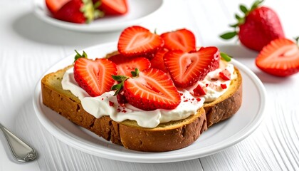 Fresh strawberry toast on a plate