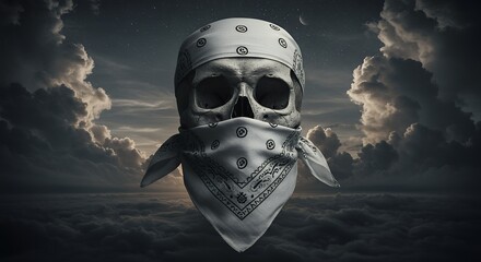 Skull with bandana against cloudy sky