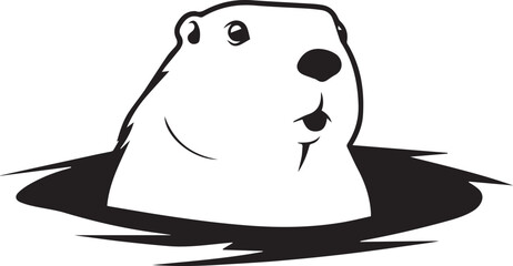 Groundhog Day: A curious groundhog peeks from its burrow, rendered in a striking black and white illustration, celebrating a traditional folklore.