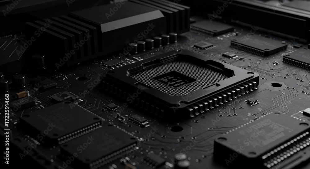 Poster digital circuitry: a detailed shot of intricate computer circuits and motherboards, reflecting the e