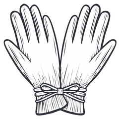 Obraz premium Vintage illustration of two work gloves tied together with a bow