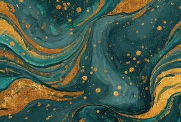 Teal and gold marbled abstract background