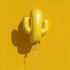 Yellow Cactus Balloon on Yellow Background