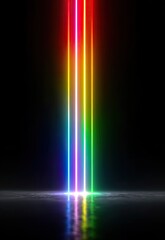 Rainbow neon beams on dark stage