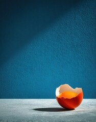 Empty egg shell on a blue backdrop