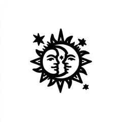 Sun and moon, stylized faces