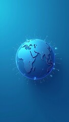 Fototapeta premium A clean, flat-design globe with thin connecting lines and dots representing global communication, networks, and worldwide connectivity.