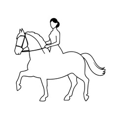Black and white line art of a beautiful woman with perfect body riding horse elegant minimalist illustration