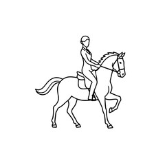 Black and white line art of a beautiful woman with perfect body riding horse elegant minimalist illustration