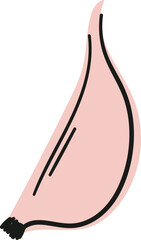 A pink garlic clove with black outline