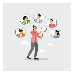 Planning to Finish Work Concept. Person Finding Candidate In Virtual Circle Using Magnifier.