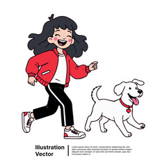 Happy girl running with her cheerful dog, enjoying a vibrant and playful outdoor adventure together