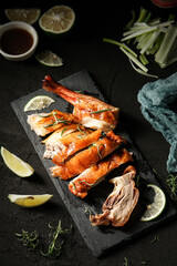 Top Down Photograph Of Roasted Duck Leg