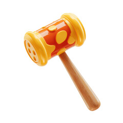 Toy hammer with orange, yellow, isolated, and black.