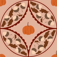 Autum Winter Pattern Background Illustration For Cover, Banner, Notes. Fall Winter Aesthetic Background.  Plant And Flower Pattern Background.