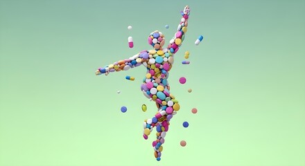 Fototapeta premium The Colorful Pill Dancer A Vibrant Illustration of Health and Movement