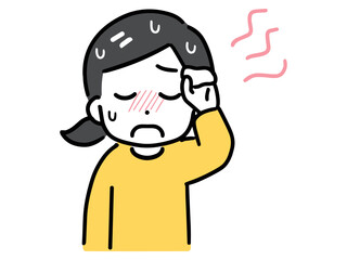 汗をかく暑そうな私服の若い女性(上半身・正面)