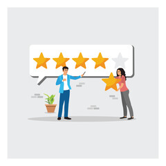 Excellent Award Concept. People Presenting Five-Star Rating And Positive Customer Feedback.