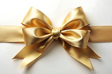 Luxurious Gold Satin Ribbon Bow Tied on a White Background silk