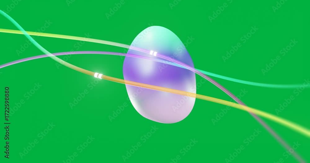 Aufkleber animation of coloured lines transferring data over purple bubble on transparent background