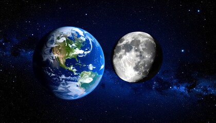 Fototapeta premium Earth and Moon in Space.