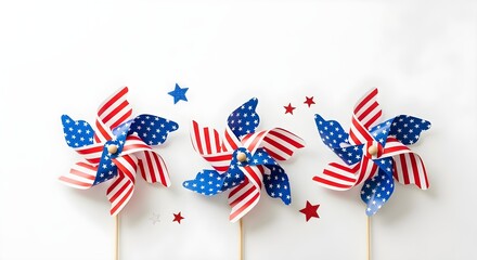 Obraz premium Patriotic Pinwheels Celebrating American Independence Day with Stars on White