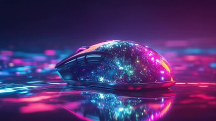Colorful gaming mouse with vibrant neon reflections - Powered by Adobe
