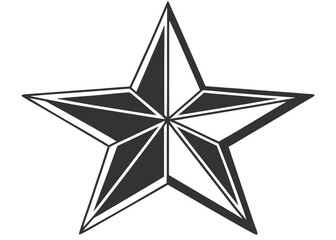 Stylized Five Pointed Star Emblem with Geometric Divisions and Dark Gray Fill Keywords: star, symbol, emblem, geometric, shape, five pointed, design, graphic, icon, award, success, achievement