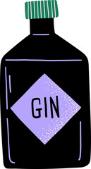 A black bottle of gin with a purple diamond label