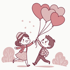 Boy giving heart shaped balloons to a girl