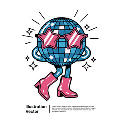 Groovy Disco Ball Character Illustration