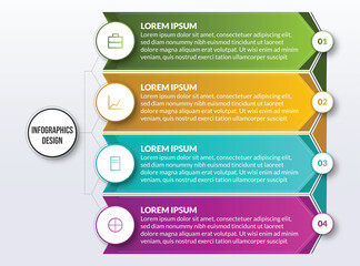 Dynamic 4-step process flow infographic with colorful numbered chevron banners, designed as an engaging vector template for project stages, marketing plans, or business growth