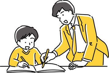 子供に勉強を教える会社員