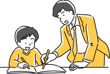 子供に勉強を教える会社員