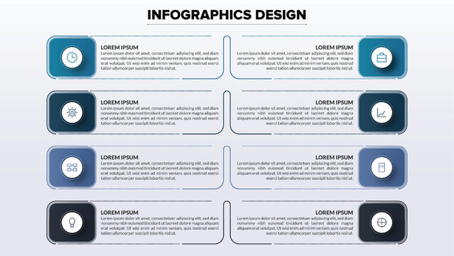 Modern 8-point comparison infographic with two columns, creating a professional side-by-side vector template for product analysis, pros and cons, or feature lists