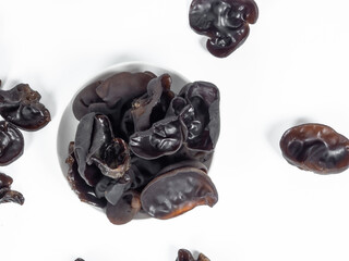 Black Fungus Wood Ear In White Porcelain Bowl