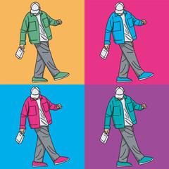 Illustration of Man Walking with Bag