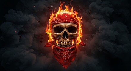Burning skull with bandana