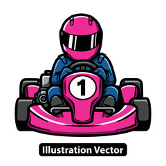 Champion go-kart driver in a pink race car and helmet competing for victory on the track