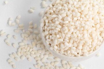Glutinous Rice In White Porcelain Bowl Closeup
