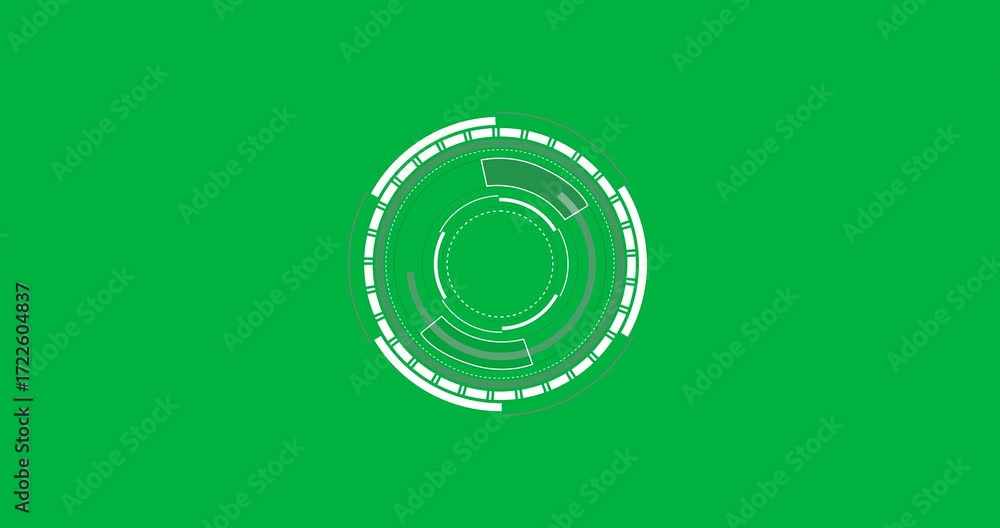 Poster abstract circular flat design hud interface rotating over transparent background, featuring rings