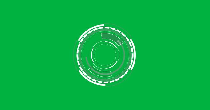Abstract circular flat design HUD interface rotating over transparent background, featuring rings