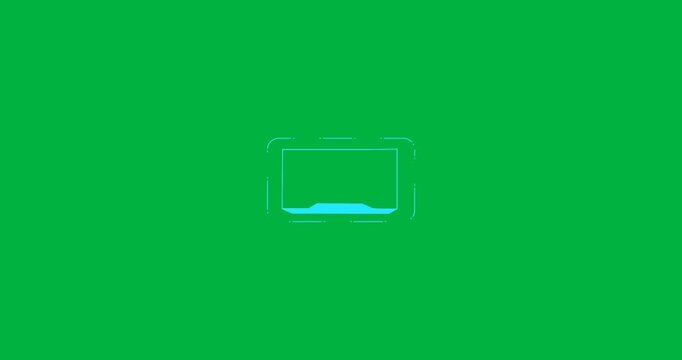 Futuristic 3D HUD bracket scanning on transparent canvas, showing cyan dashed edges, dark panel