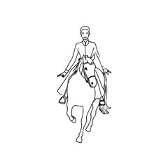 Black and white line art of a beautiful woman with perfect body riding horse elegant minimalist illustration