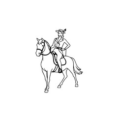 Black and white line art of a beautiful woman with perfect body riding horse elegant minimalist illustration