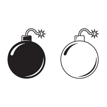 Cartoon bomb silhouette illustration with burning fuse for danger and explosion design themes