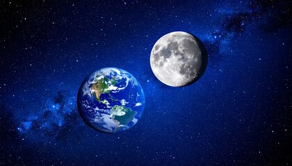 Obraz premium Earth and Moon in Space.